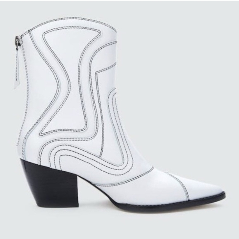 Matisse Aries White Leather Pointed-Toe Mid-Calf Boots